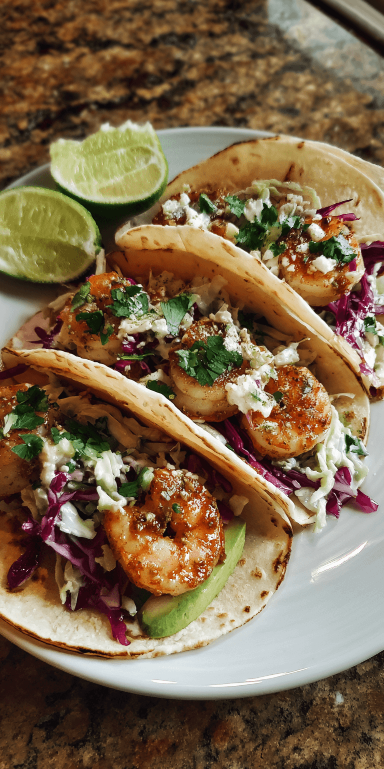 Shrimp Tacos with Jalapeno Slaw served warm with cozy spices