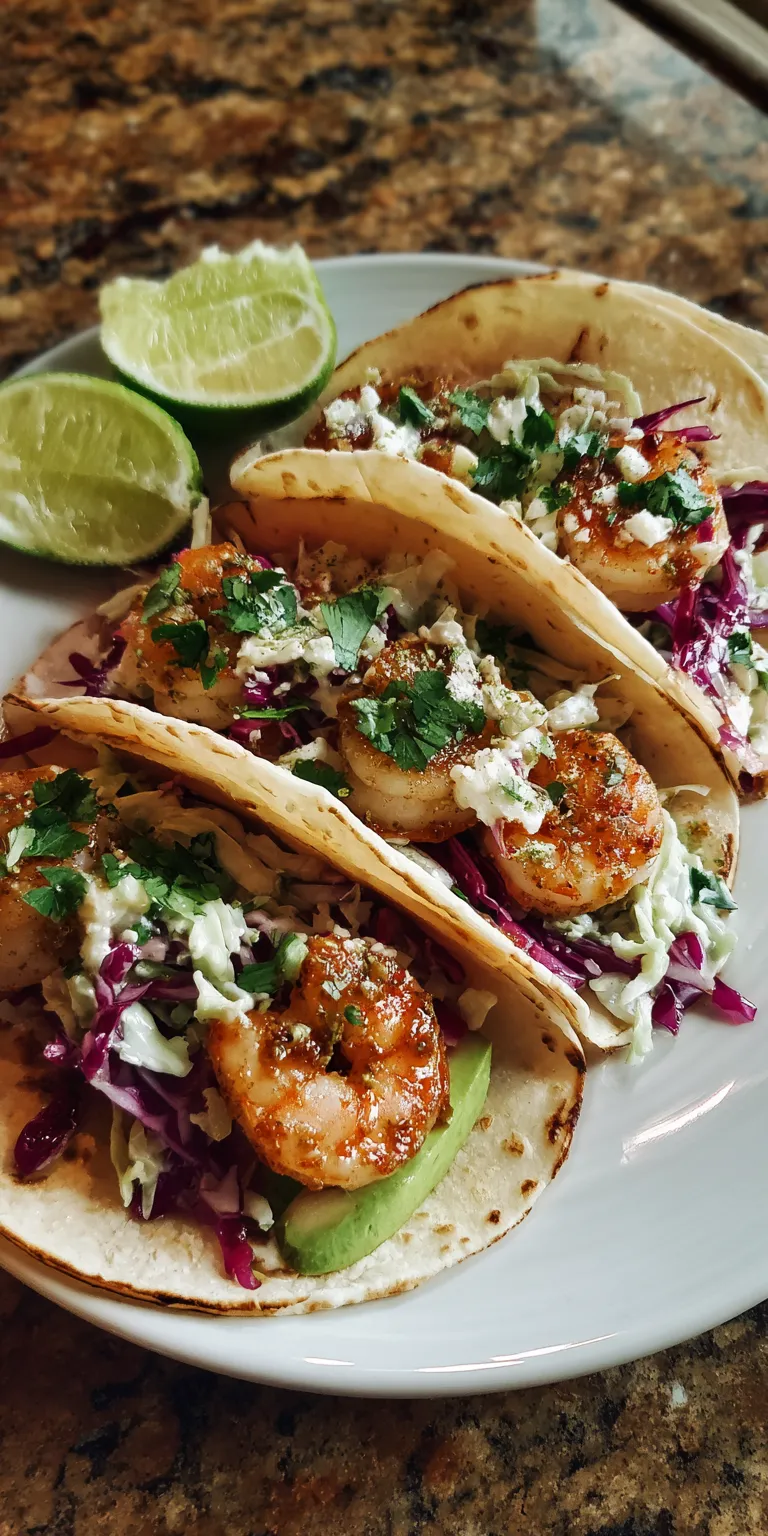 Shrimp Tacos with Jalapeno Slaw served warm with cozy spices