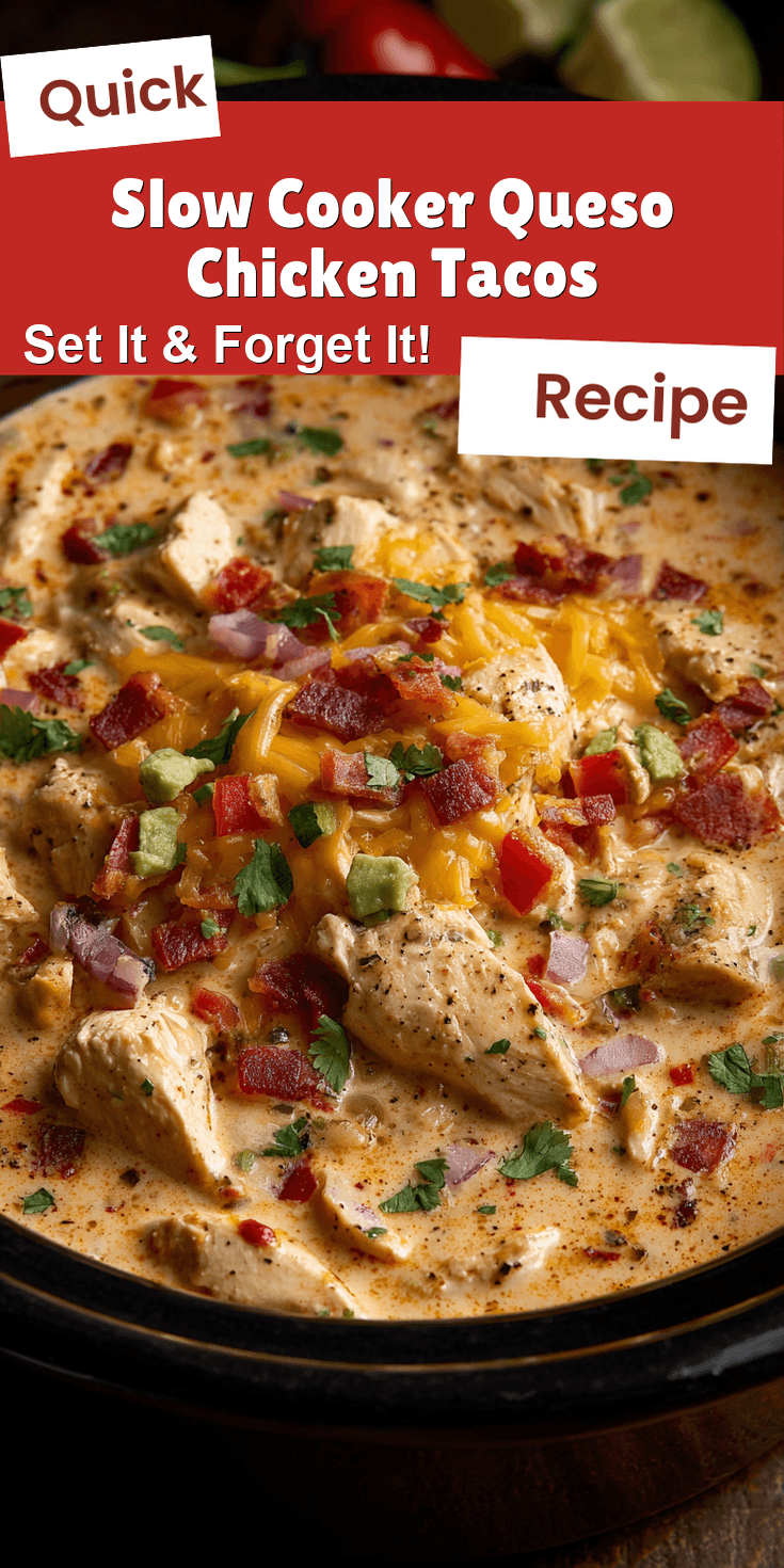 Slow Cooker Queso Chicken Tacos served on a plate