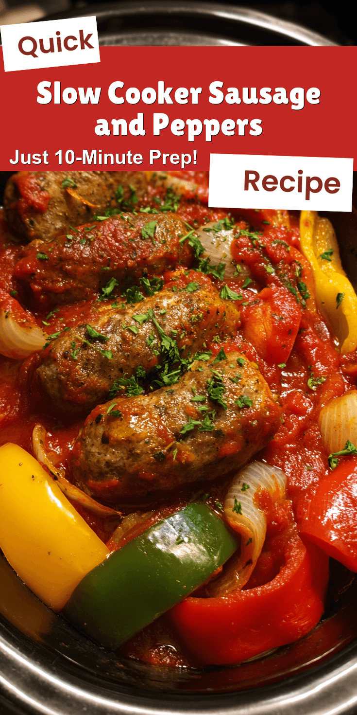 Slow Cooker Sausage and Peppers served warm with cozy spices