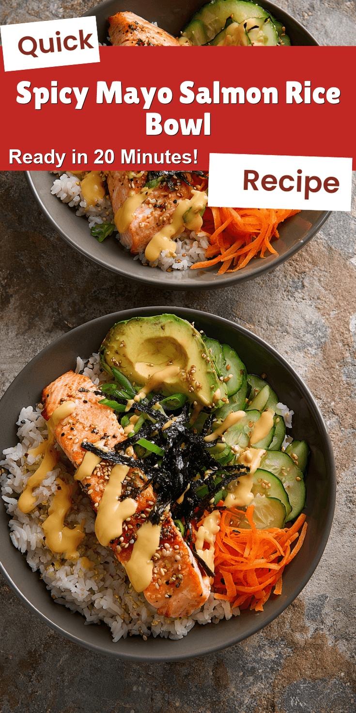 Spicy Mayo Salmon Rice Bowl served on a plate