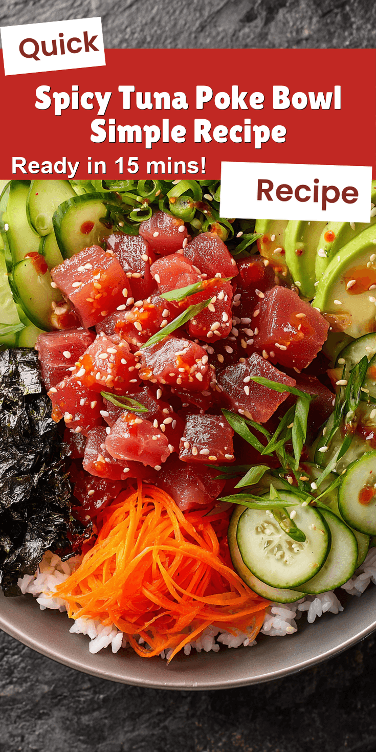 Spicy Tuna Poke Bowl Simple Recipe served on a plate