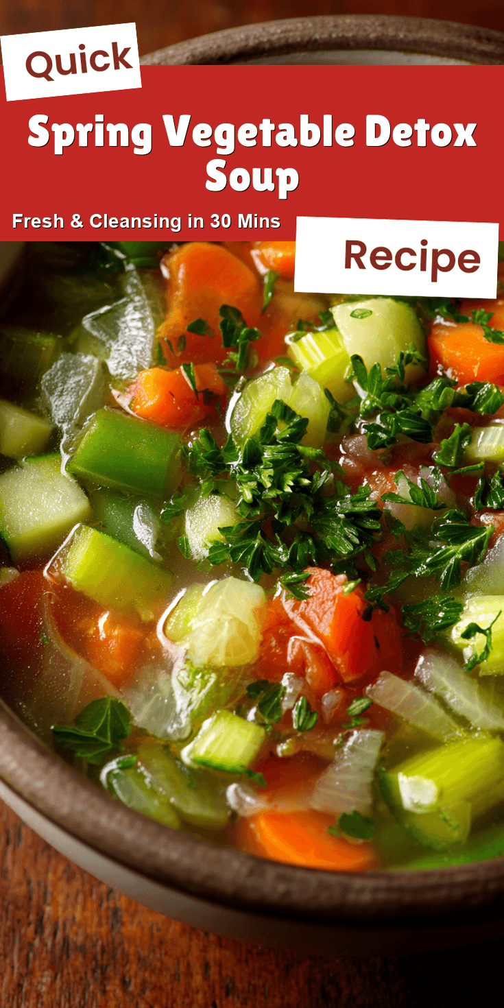 Spring Vegetable Detox Soup served on a plate