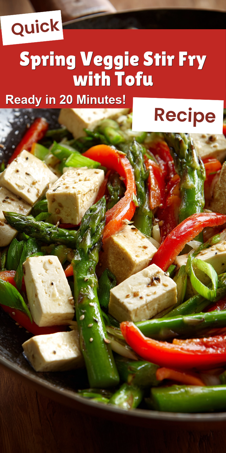 Spring Veggie Stir Fry with Tofu served on a plate