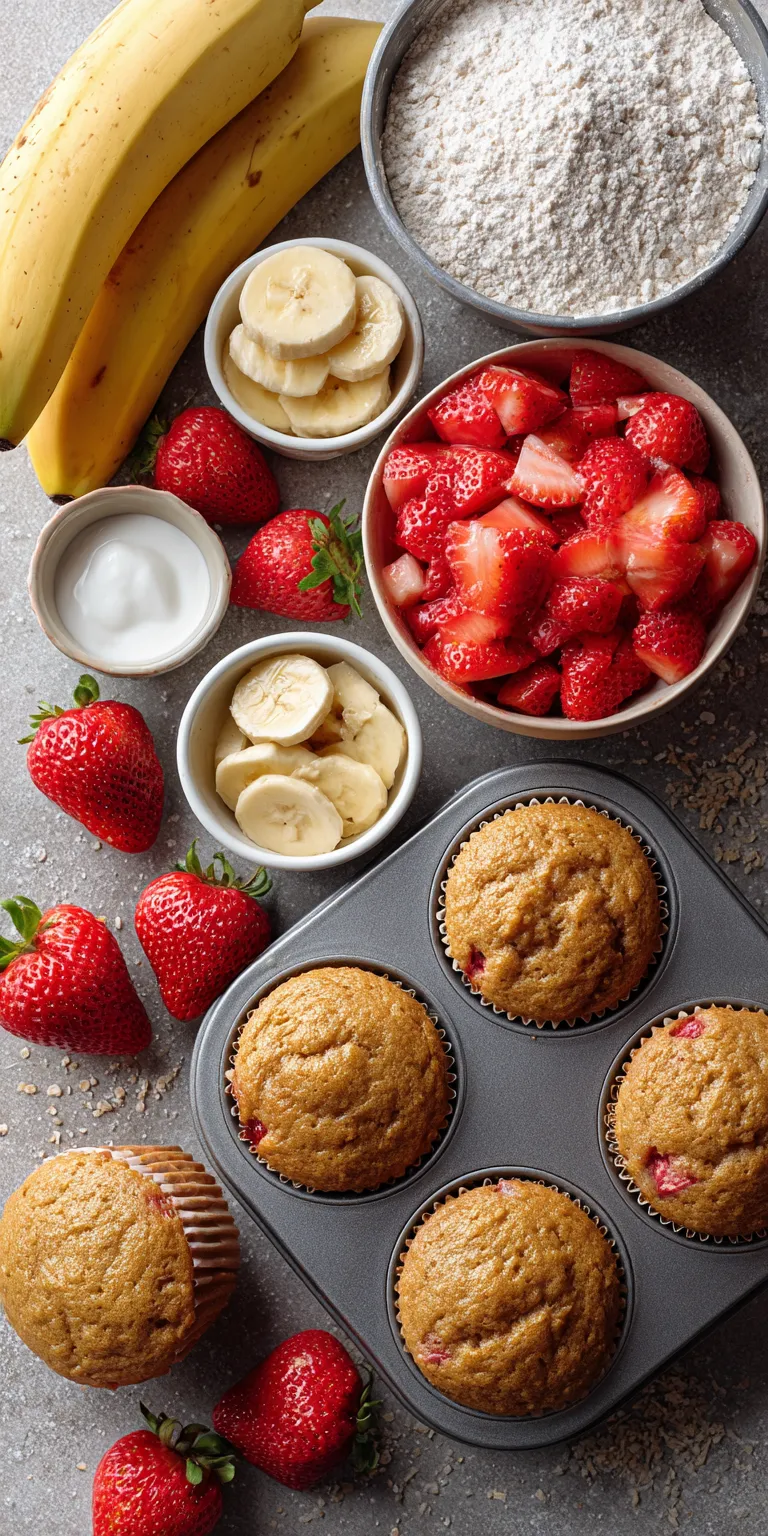 Strawberry Banana Yogurt Muffins served warm with cozy spices