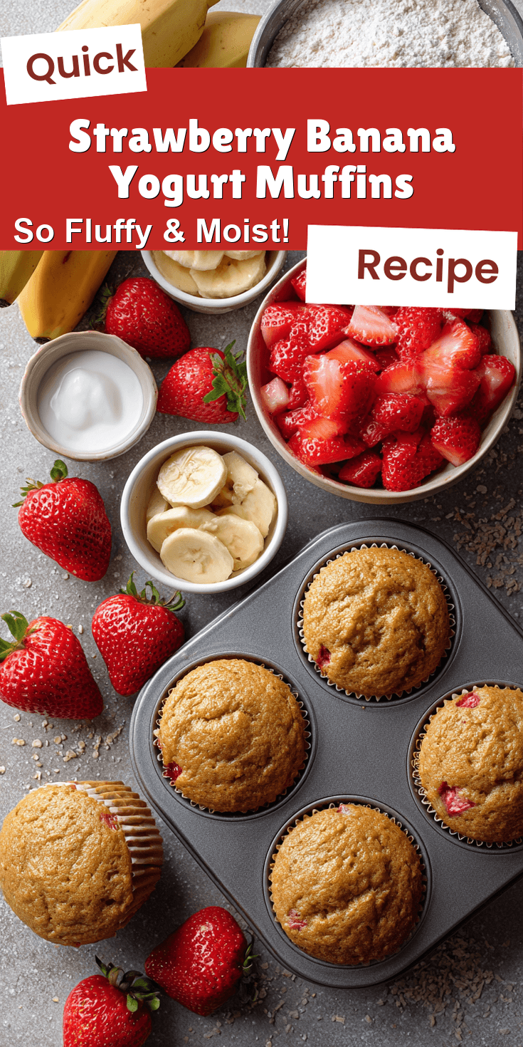 Strawberry Banana Yogurt Muffins served on a plate