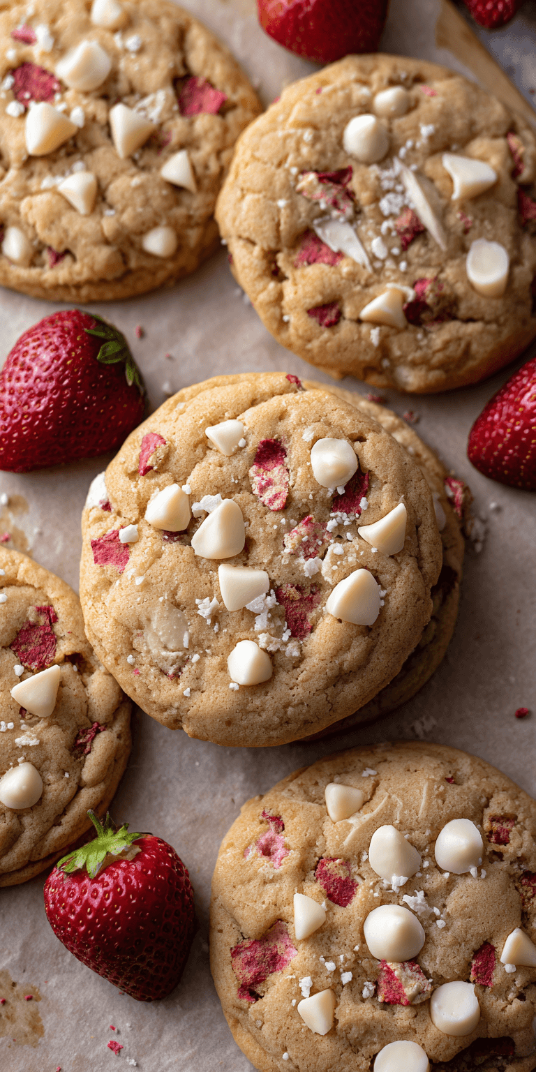 Strawberry Shortcake Cookies with White Chocolate served warm with cozy spices