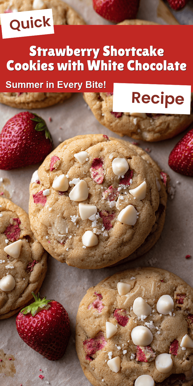 Strawberry Shortcake Cookies with White Chocolate served warm with cozy spices