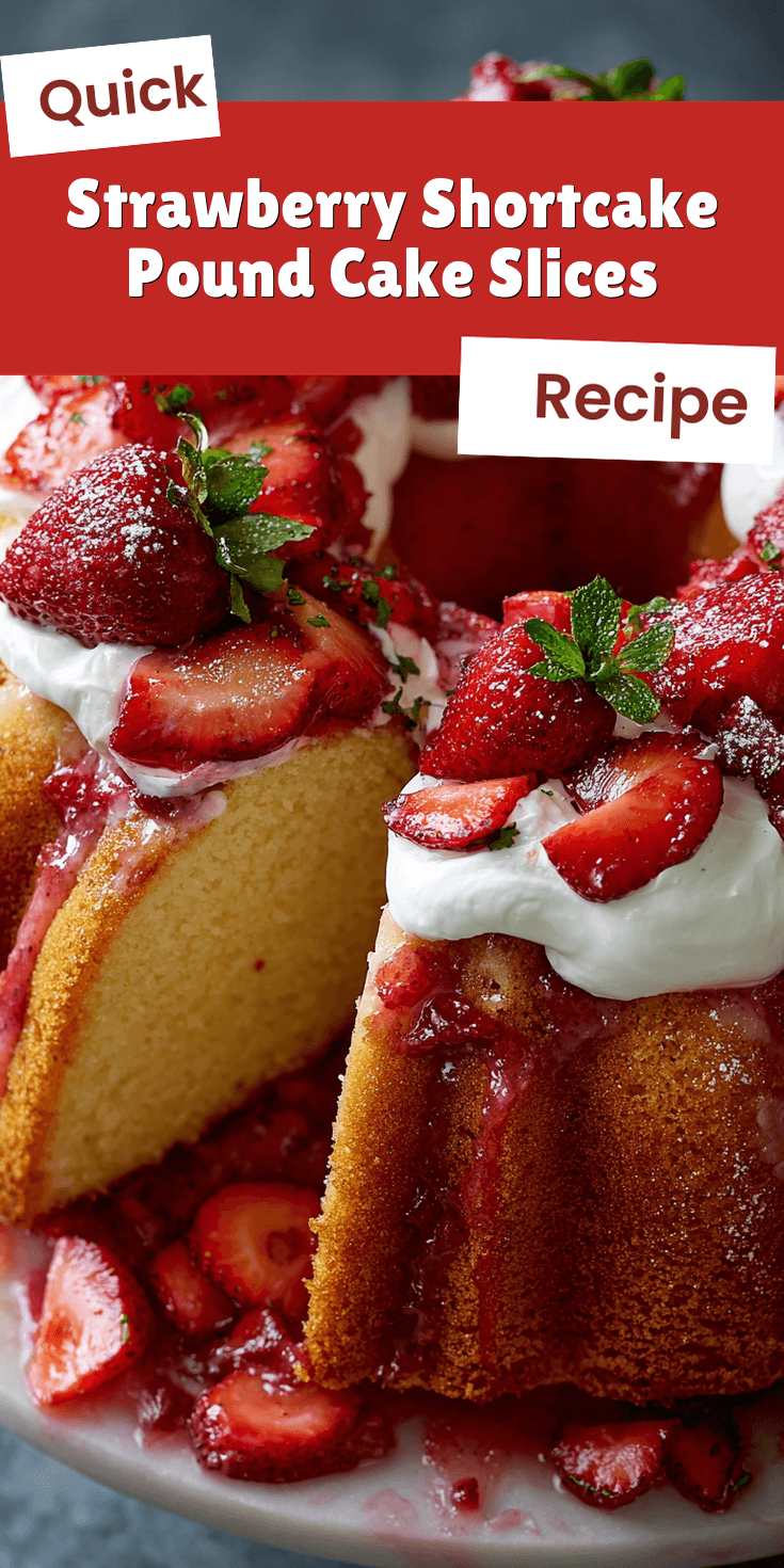 Strawberry Shortcake Pound Cake Slices served on a plate