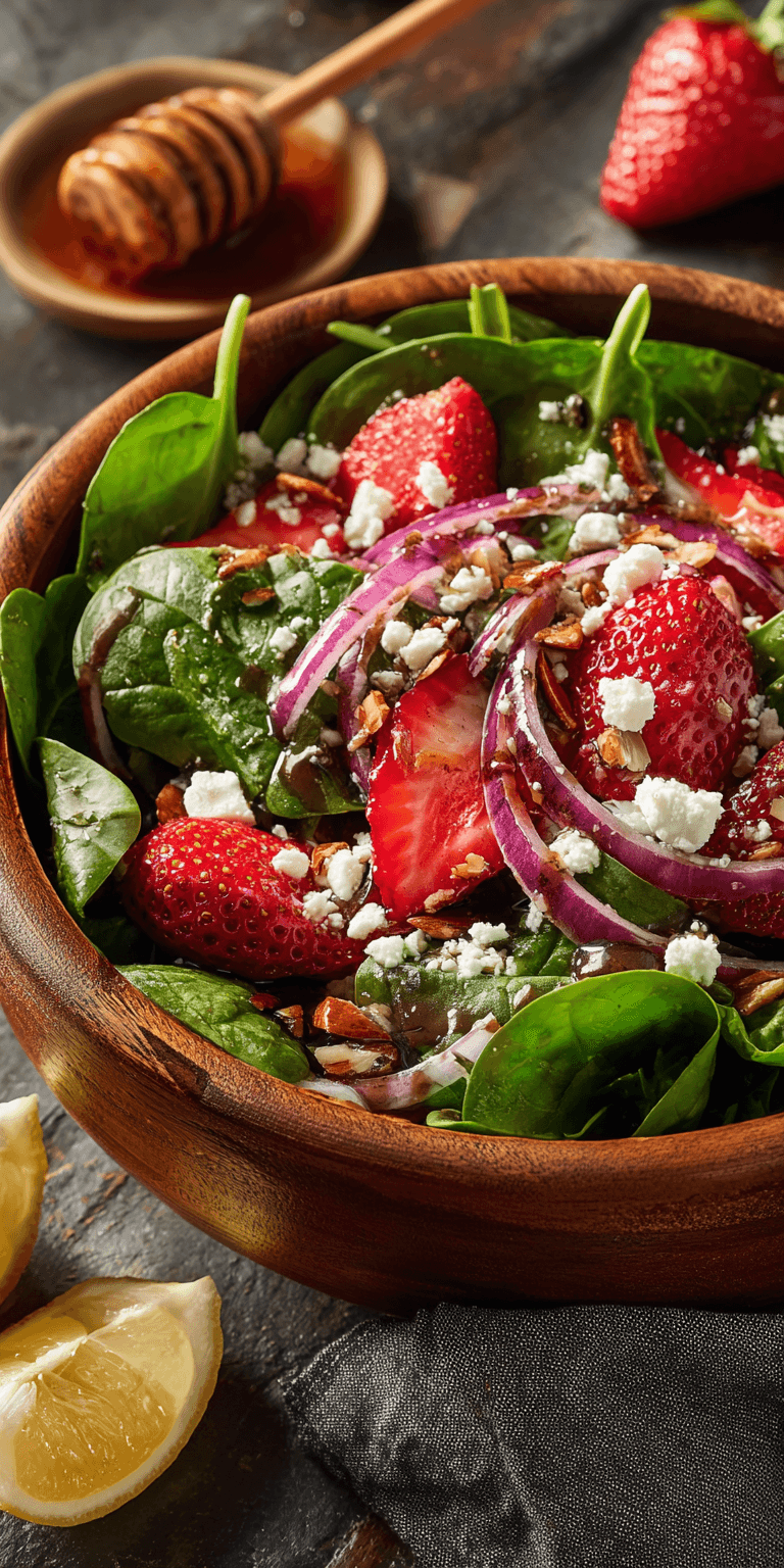 Strawberry Spinach Balsamic Salad Bowl served warm with cozy spices