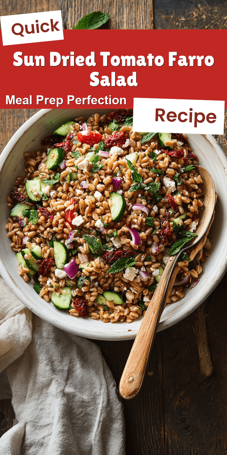Sun Dried Tomato Farro Salad served on a plate