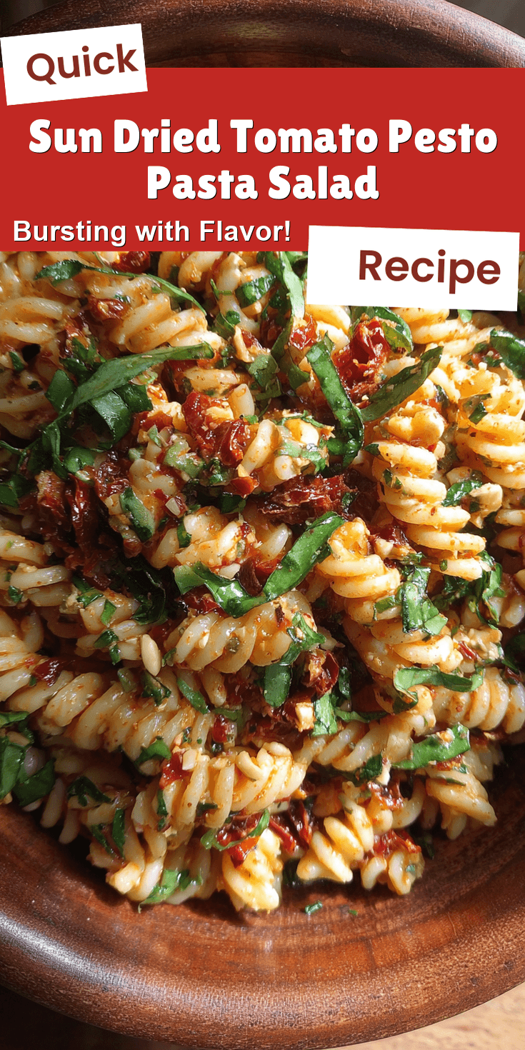 Sun Dried Tomato Pesto Pasta Salad served warm with cozy spices