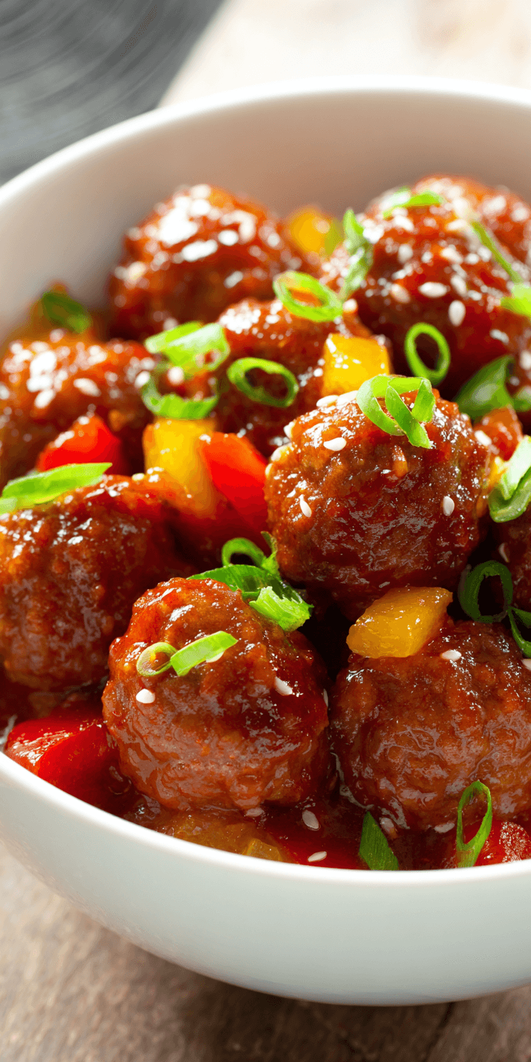 Sweet and Sour Meatballs Slow Cooker served warm with cozy spices