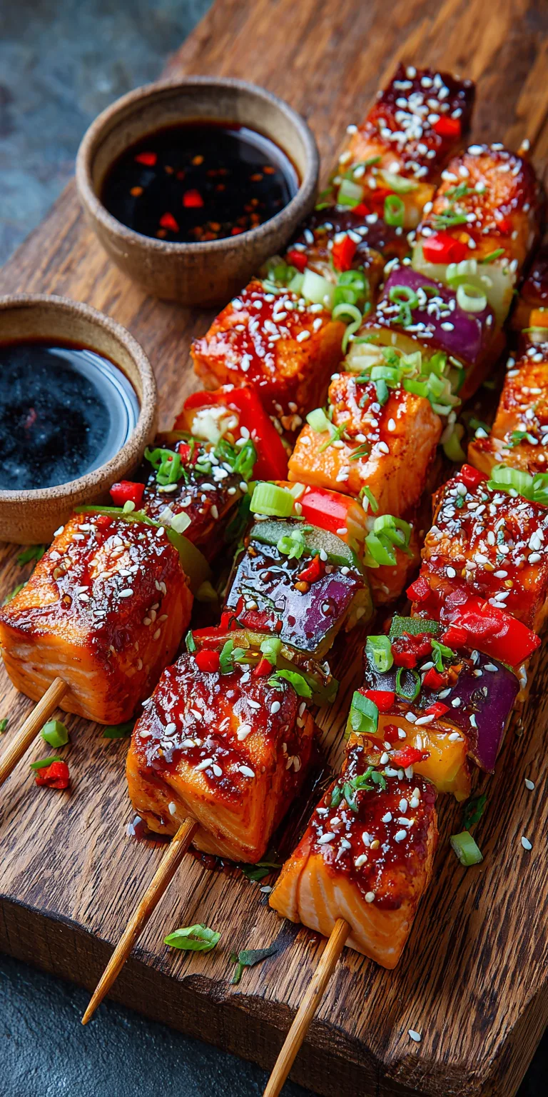 Sweet Chili Salmon Skewers served warm with cozy spices