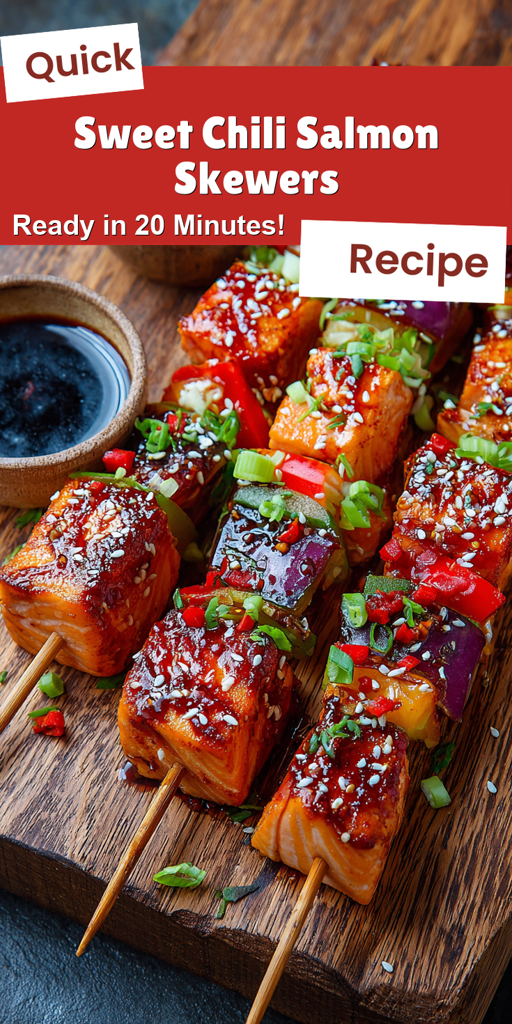 Sweet Chili Salmon Skewers served on a plate