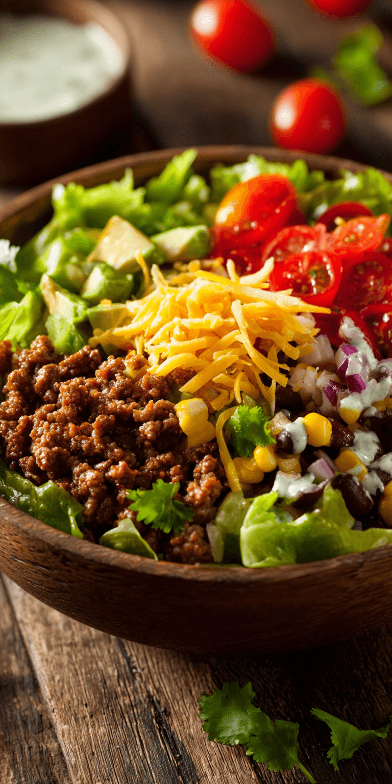 Taco Salad Ground Beef Healthy Meal Prep served warm with cozy spices