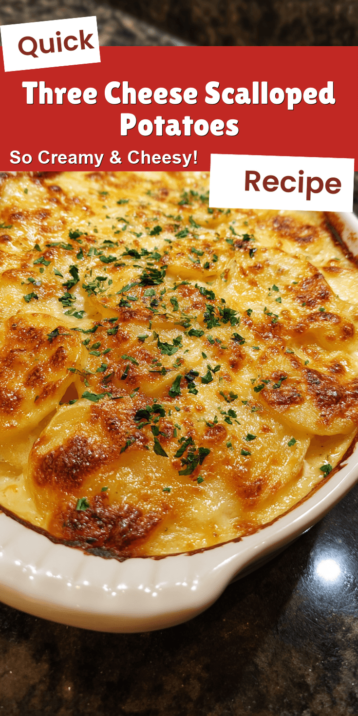 Three Cheese Scalloped Potatoes served on a plate