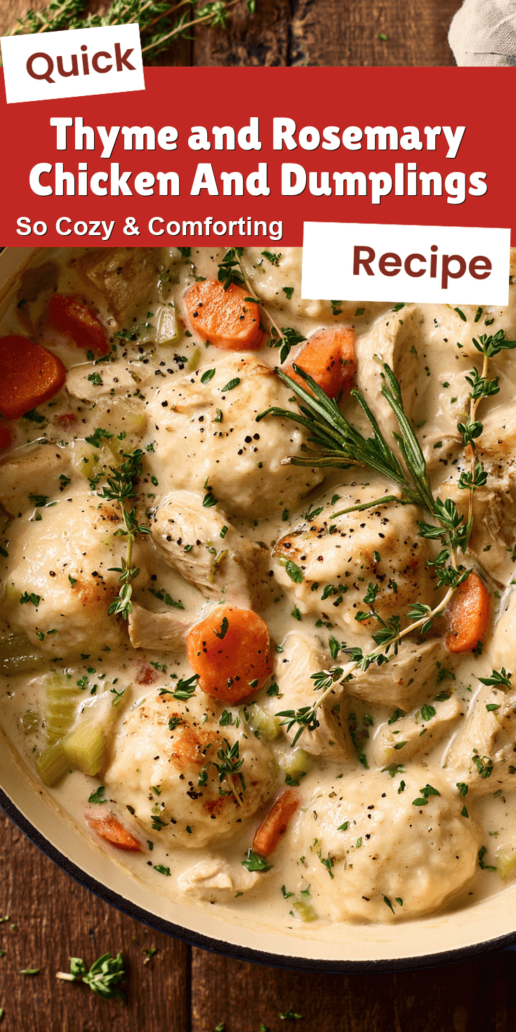 Thyme and Rosemary Chicken And Dumplings served on a plate