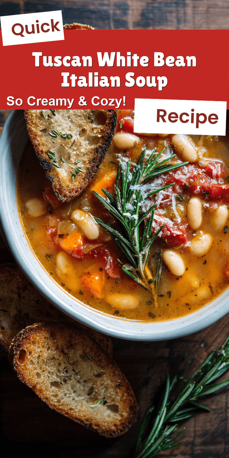Tuscan White Bean Italian Soup served warm with cozy spices