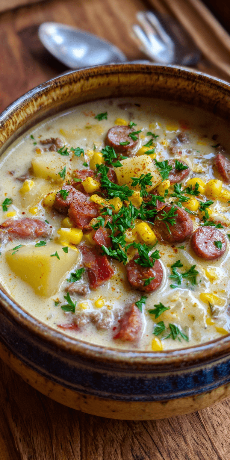 Venison Potato and Corn Chowder served warm with cozy spices