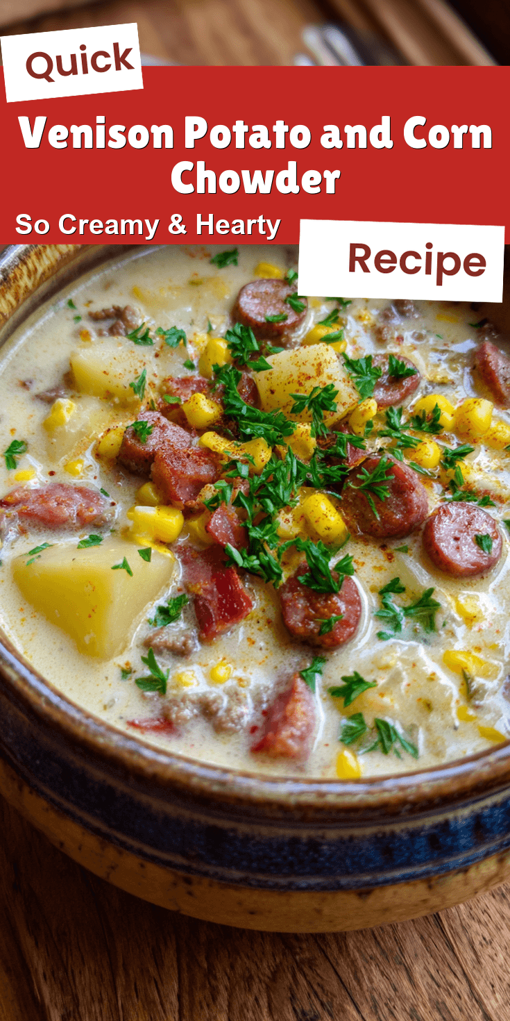 Venison Potato and Corn Chowder served warm with cozy spices