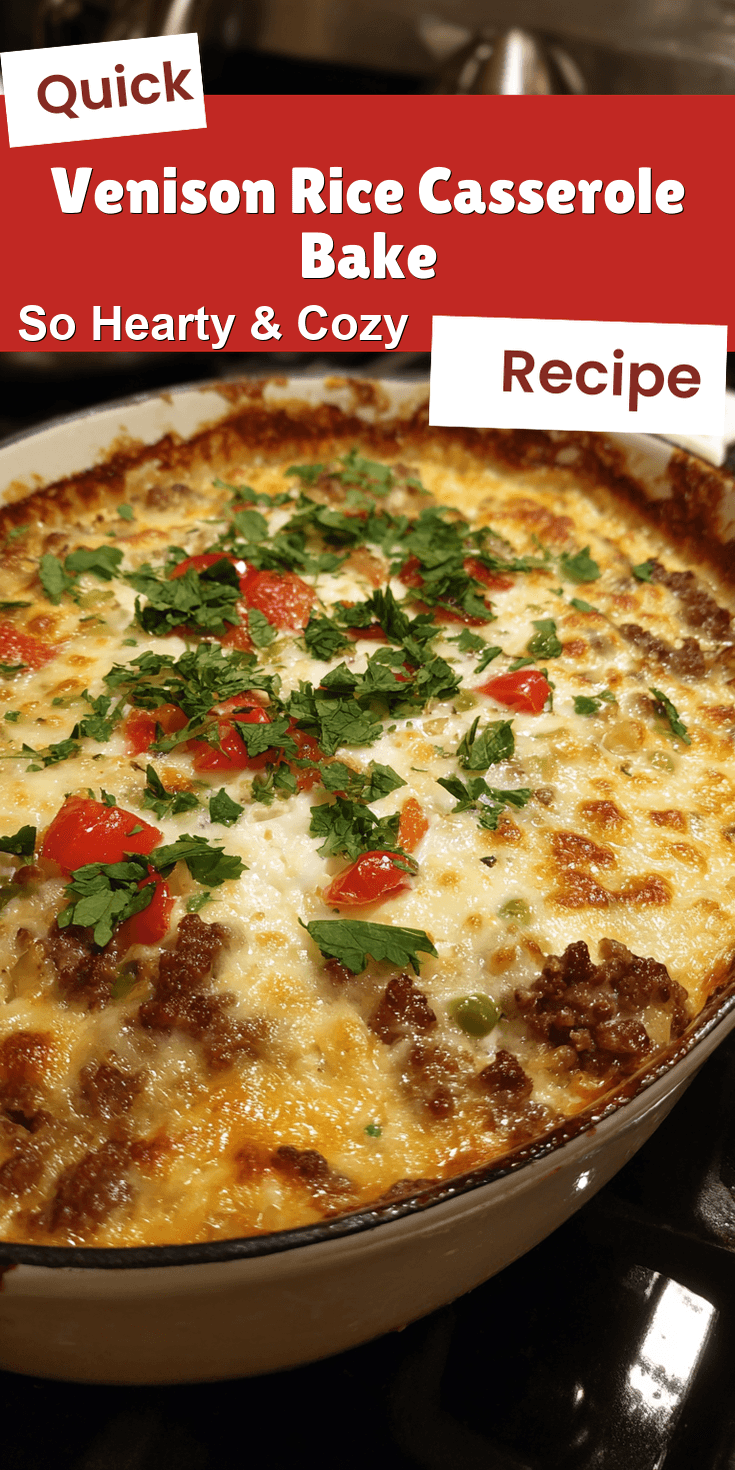 Venison Rice Casserole Bake served on a plate
