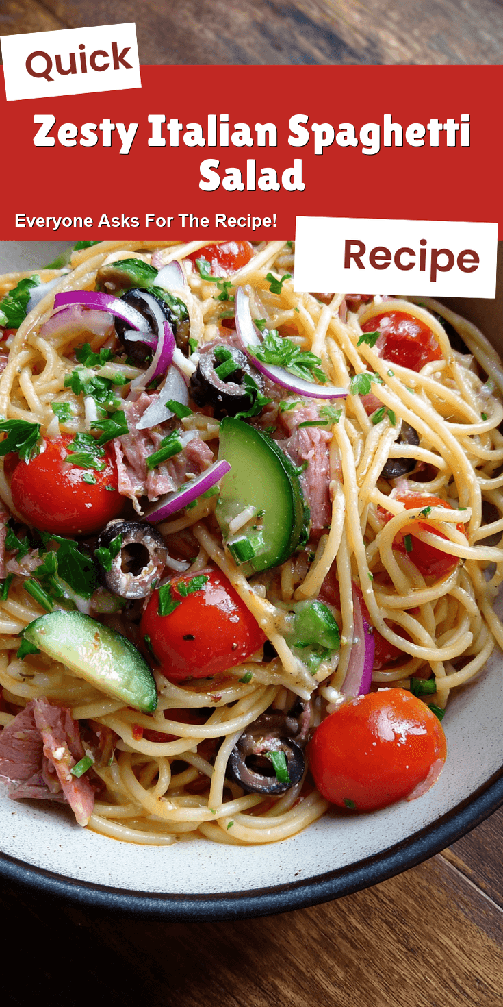 Zesty Italian Spaghetti Salad served on a plate