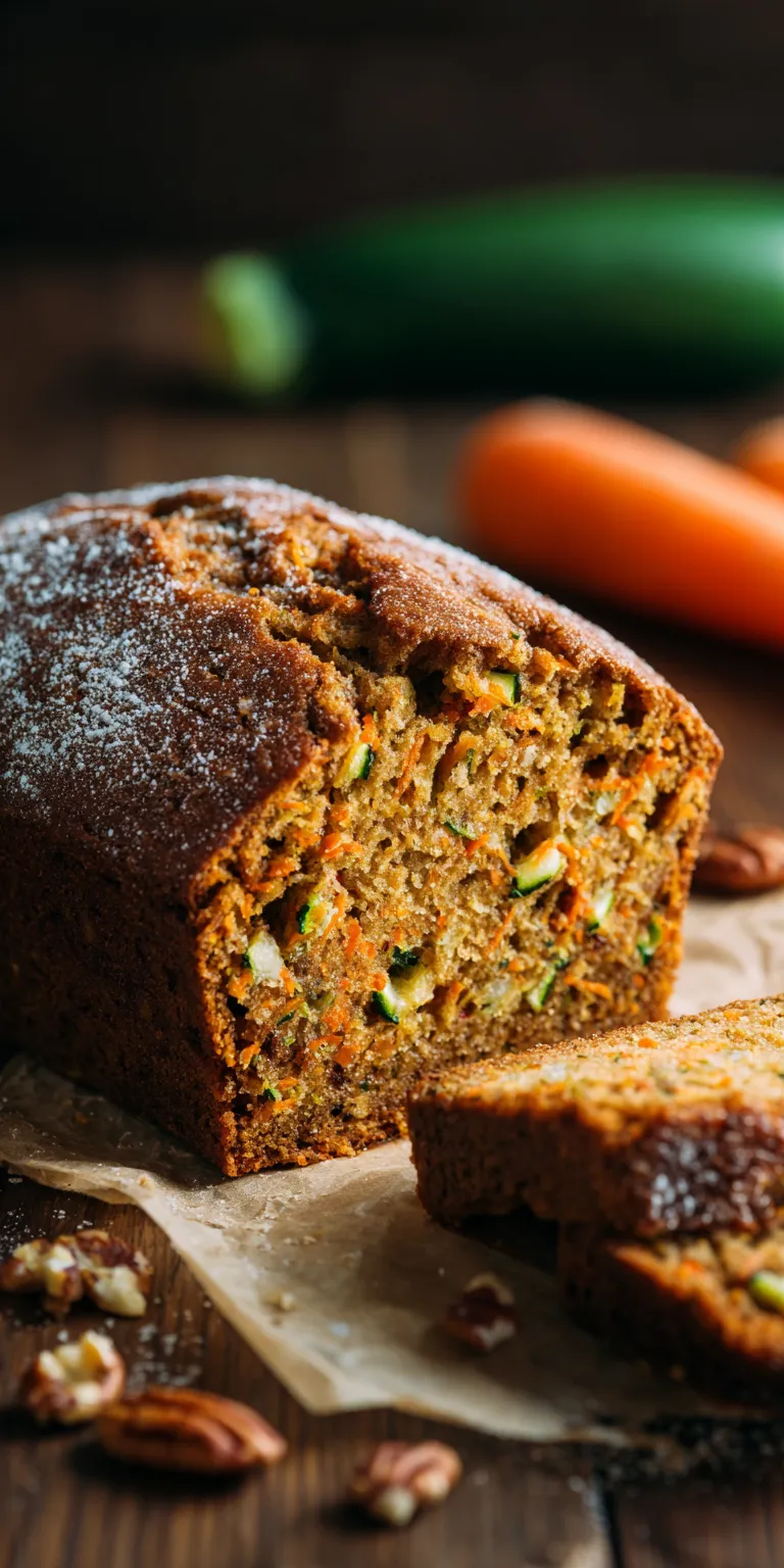 Zucchini Carrot Cake Bread served warm with cozy spices