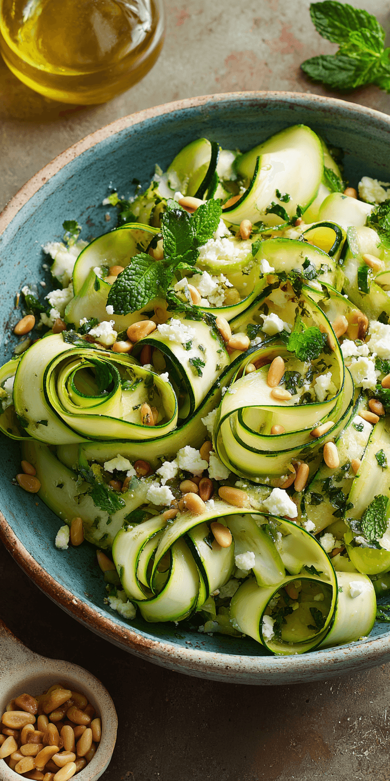 Zucchini Ribbon and Pine Nut Salad served warm with cozy spices
