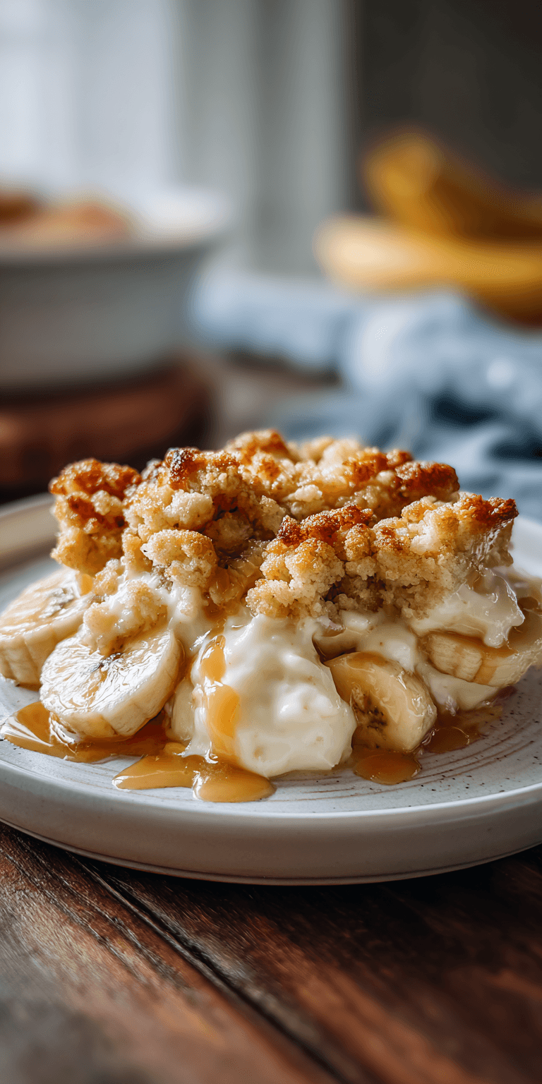 Banana Cream Cheese Cobbler served warm with cozy spices