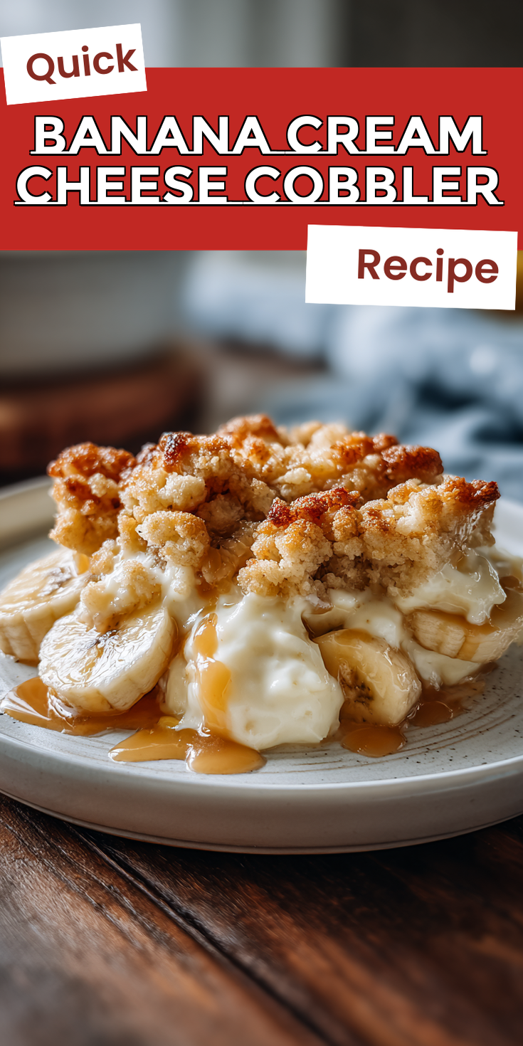 Banana Cream Cheese Cobbler served warm with cozy spices