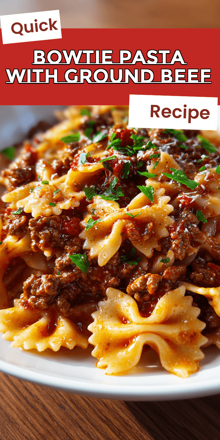 Bowtie Pasta with Ground Beef served warm with cozy spices