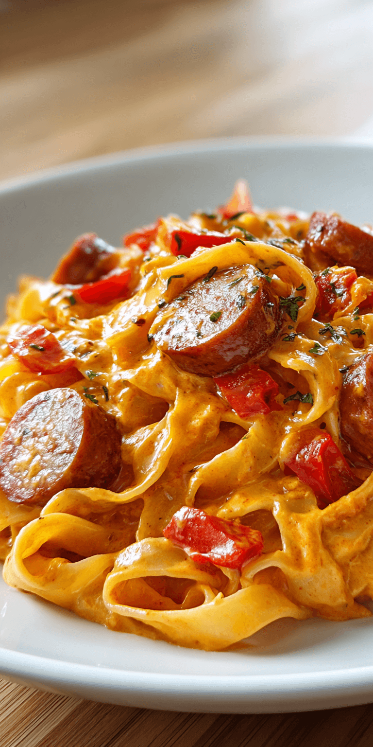 Creamy Cajun Sausage Pasta served warm with cozy spices