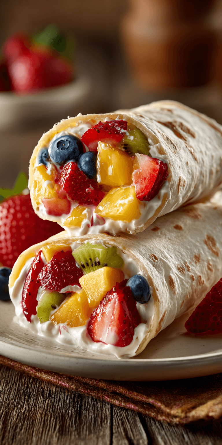 Creamy Fruit Salad Rollups served warm with cozy spices