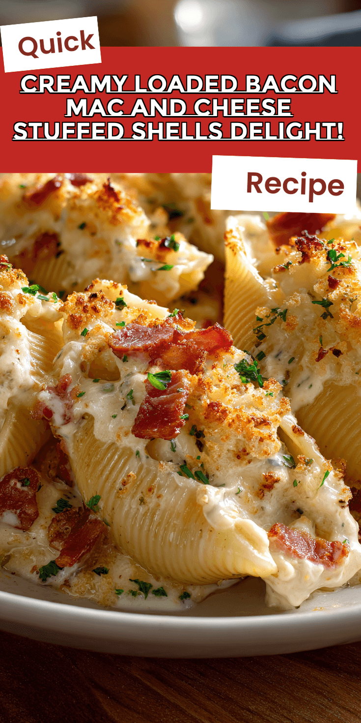 Creamy Loaded Bacon Mac and Cheese Stuffed Shells Delight! served warm with cozy spices