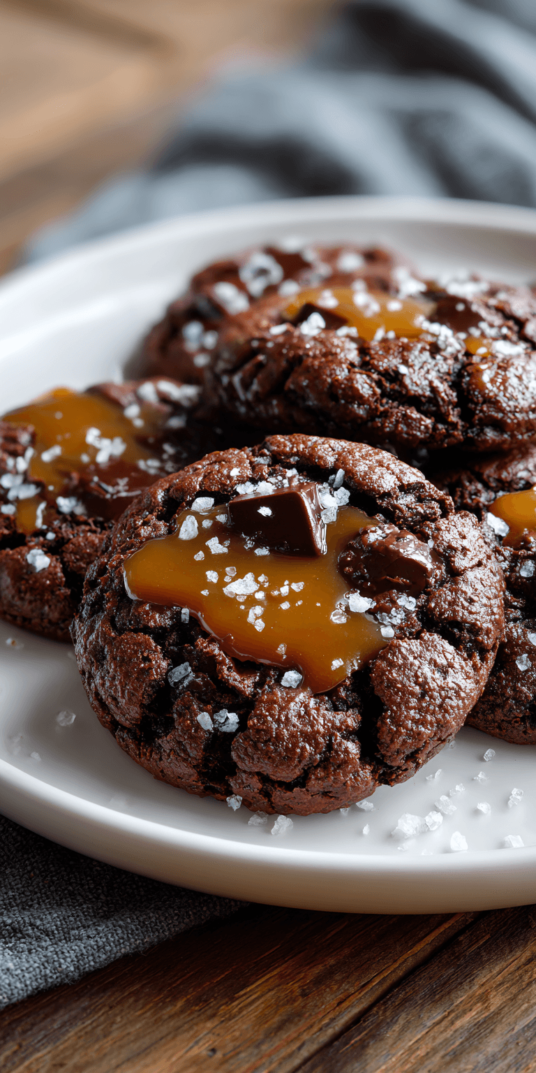 Double Chocolate Salted Caramel Cookies served warm with cozy spices