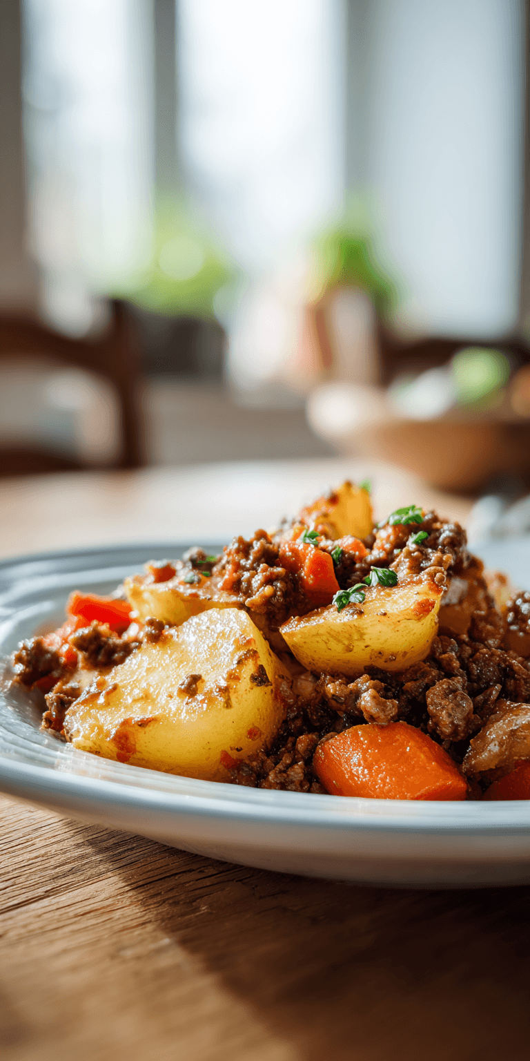 Hobo Casserole with Ground Beef served warm with cozy spices