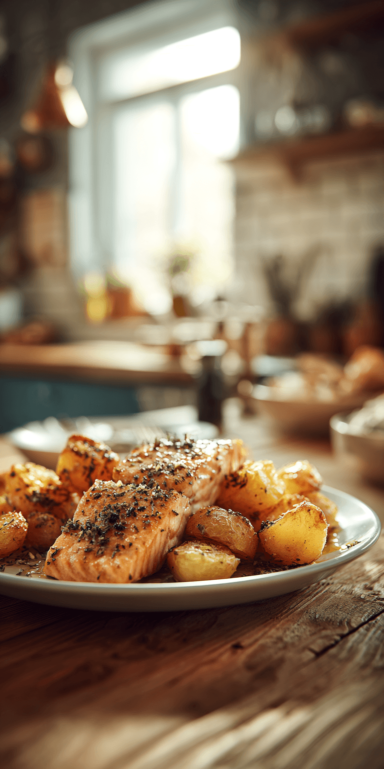 Lemon Butter Salmon Crispy Potatoes served warm with cozy spices