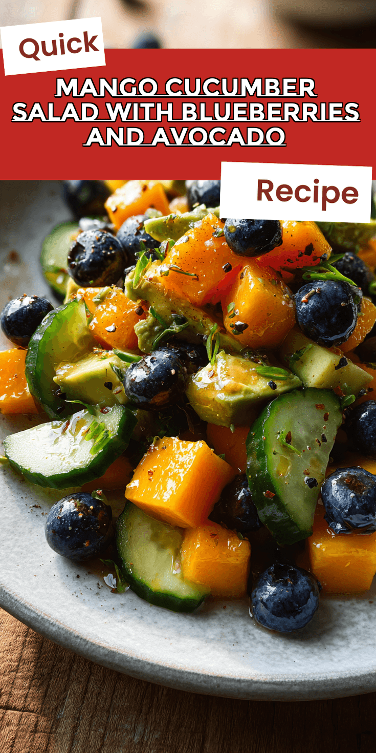 Mango Cucumber Salad with Blueberries and Avocado served warm with cozy spices