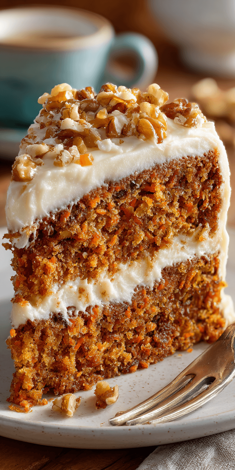Moist Homemade Carrot Cake served warm with cozy spices