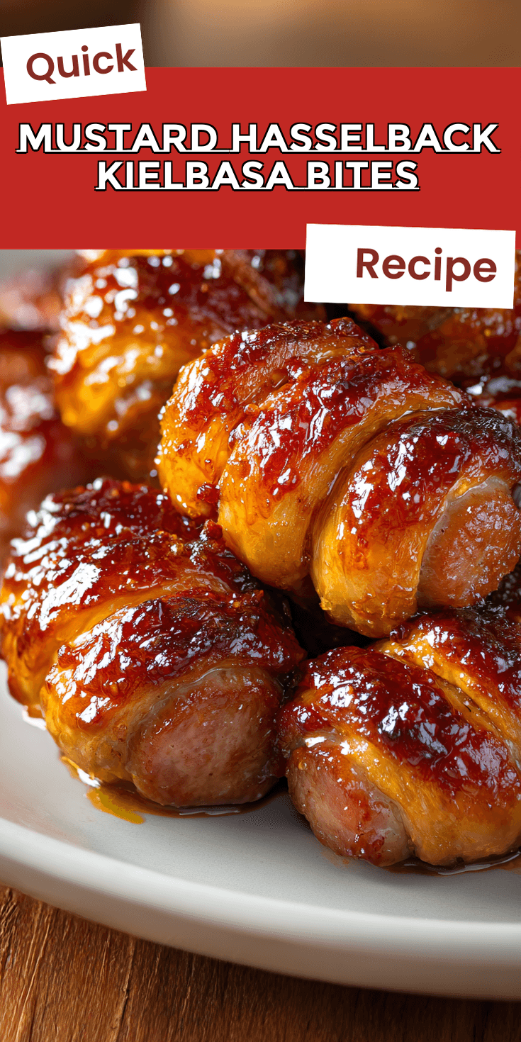 Mustard Hasselback Kielbasa Bites served warm with cozy spices