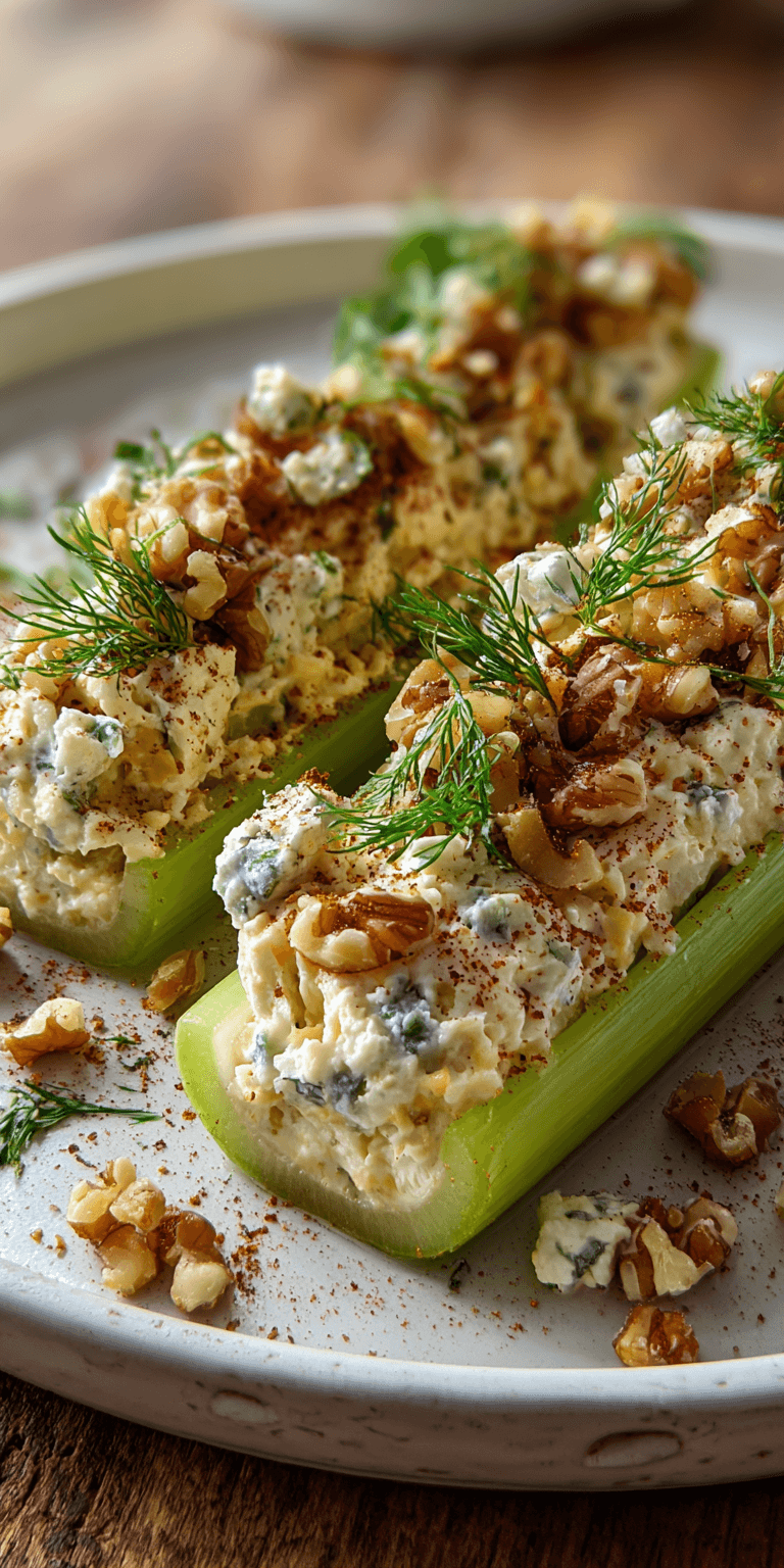 Outrageously Good Stuffed Celery served warm with cozy spices
