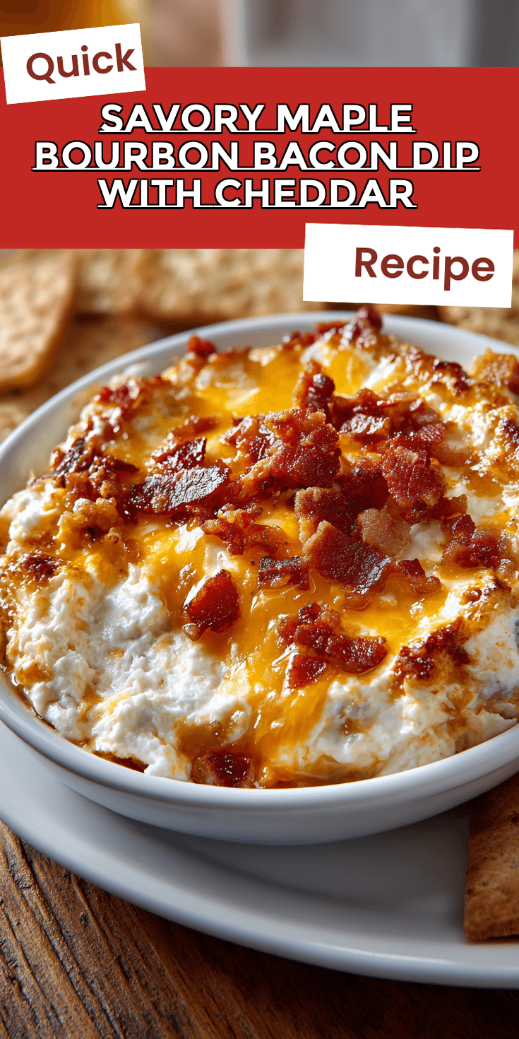 Savory Maple Bourbon Bacon Dip with Cheddar served warm with cozy spices