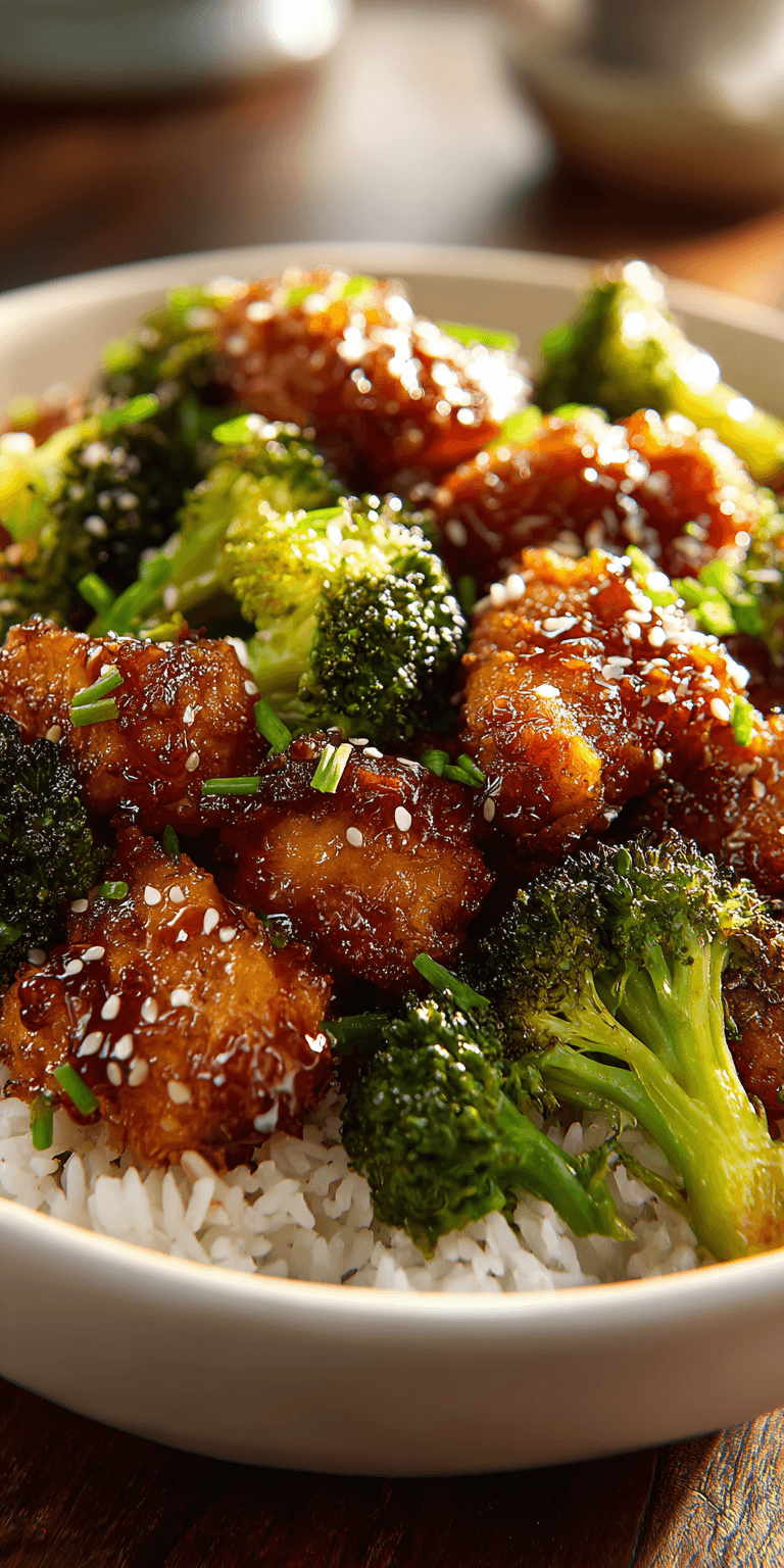 Sesame Chicken and Broccoli served warm with cozy spices