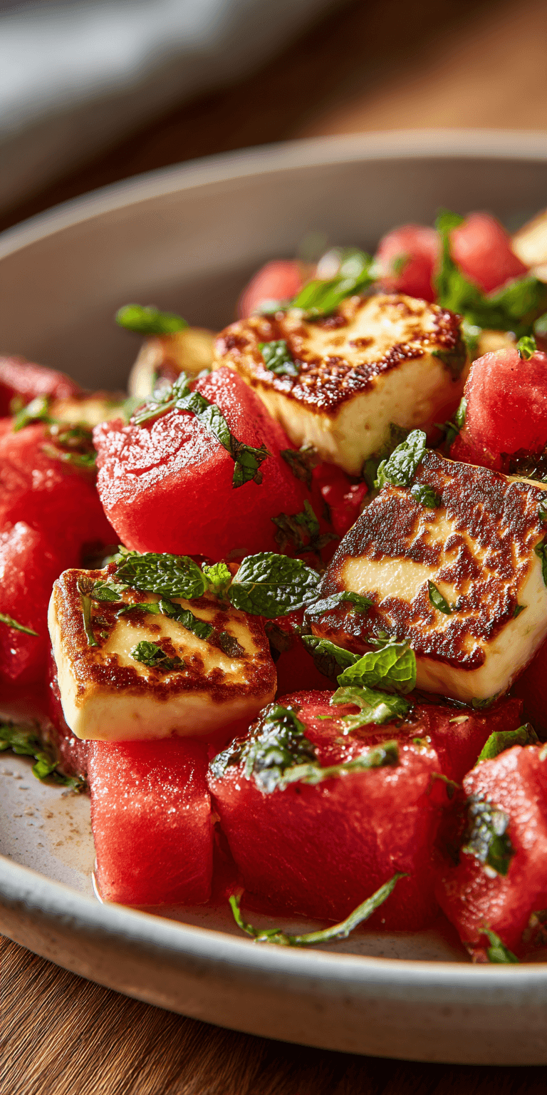 Watermelon Feta Salad served warm with cozy spices